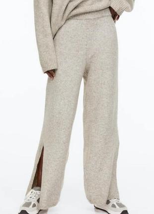 Теплые брюки шерсть альпаки  размер l-xl h&m  трикотажные с разрезом батал высокая посадка