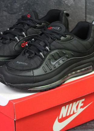 Мужские кроссовки nike air max 98xsupreme осенние повседневные удобные спортивные кросы в стиле найк черные