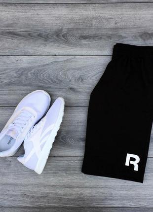 Шорти чоловічі reebok широкі літні в стилі рибок з принтом для залу чорні