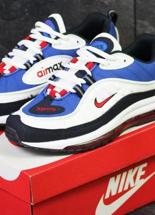 Мужские кроссовки nike air max 98 x supreme кожаные повседневные кросы в стиле найк для зала  белые