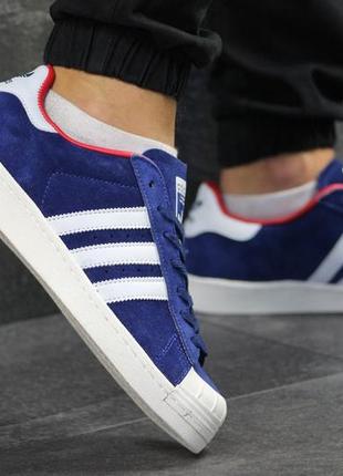 Кеды мужские adidas la marque aux 3 замшевые  удобные повседневные кеды в стиле адидас на весну синие с белым