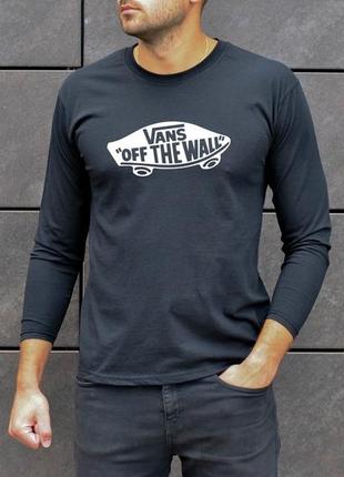 Практичная удобная футболка vans летняя хлопковая с длинным рукавом черного цвета