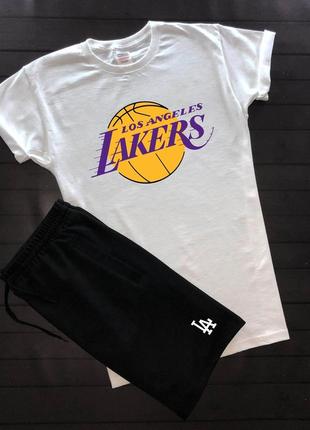 Мужская футболка белая los angeles lakers хлопковая молодежная с короткими рукавами. продается только футболка