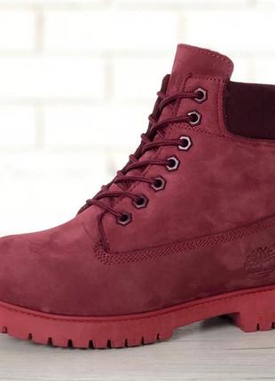 Черевики зимові жіночі в стилі timberland на хутрі молодіжні яскраві високі тімберленд бордові 38 розмір