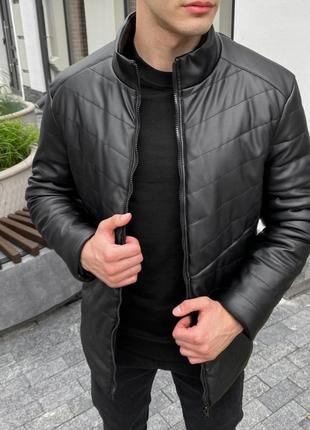 Куртка мужская pobedov матовая теплая из эко кожи черного цвета, оригинал