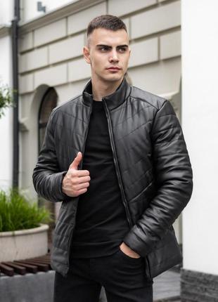 Куртка мужская pobedov матовая теплая из эко кожи черного цвета, оригинал