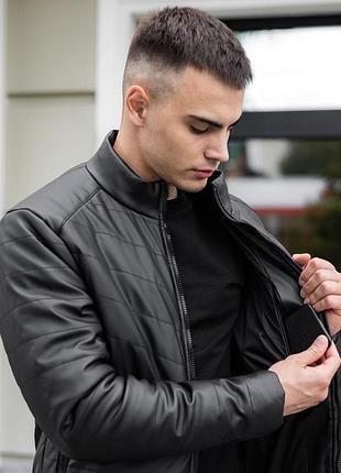 Куртка мужская pobedov матовая теплая из эко кожи черного цвета, оригинал