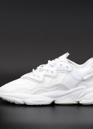 Чоловічі спортивні кросівки adidas ozweego шкіряні зручні крос в стилі адідас білого кольору