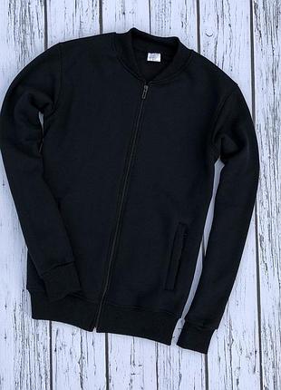 Чоловічий бомбер трикотажний на блискавці, стильна кофта з манжетами чорного кольору