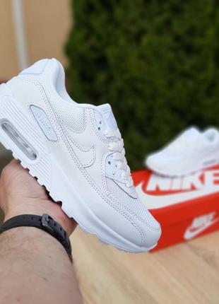 Повсякденні жіночі кросівки nike air max 90 з прес шкіри для заняття спортом в стилі найк білого кольору