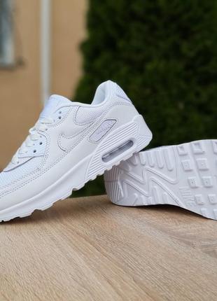 Повсякденні жіночі кросівки nike air max 90 з прес шкіри для заняття спортом в стилі найк білого кольору3 фото