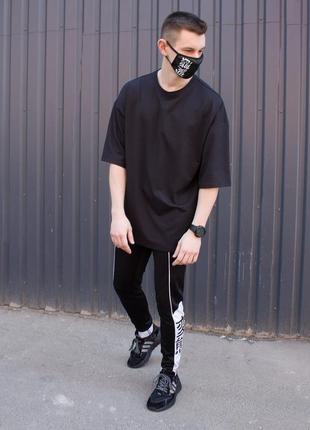 Мужская стильная футболка goro качественная из хлопка с длинными рукавами и опущеным плечем в черном цвете