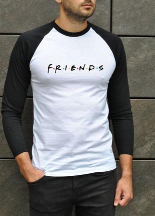 Чоловіча класична футболка friends з рукавом 3/4 (біле з чорним)