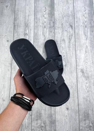 Мужские черные тапки "украина" стильные модные в черном цвете