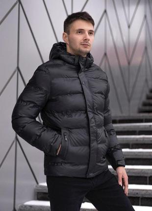 Повседневная мужская куртка с воротиком зимняя короткая теплая курточка черная