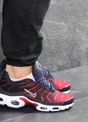 Синие кроссовки nike air max tn мужские демисезонные  кроссовки в стиле найк, сине-красные с белой подошвой