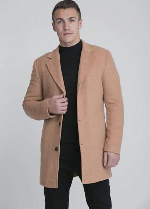 Пальто чоловіче asos сіре з щільного бавовни демісезонне класика бежеве
