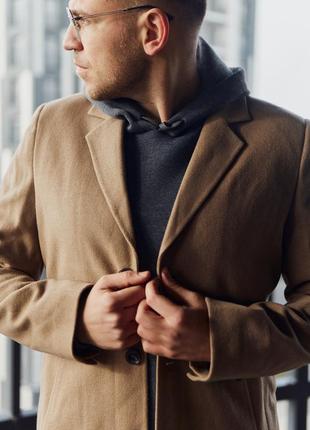 Пальто мужское asos серое из плотного хлопка демисезонное класика бежевое7 фото
