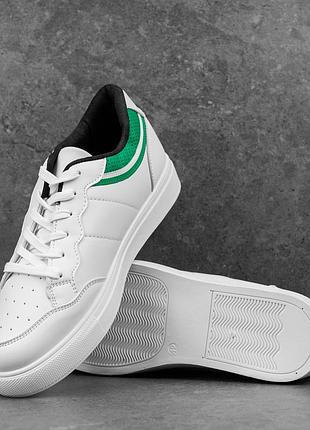 Демісезонні чоловічі кеди з еко шкіри низькі повсякденні білі із зеленим