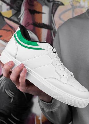 Демісезонні чоловічі кеди з еко шкіри низькі повсякденні білі із зеленим