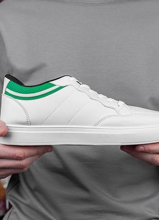 Демісезонні чоловічі кеди з еко шкіри низькі повсякденні білі із зеленим