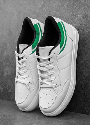 Демісезонні чоловічі кеди з еко шкіри низькі повсякденні білі із зеленим