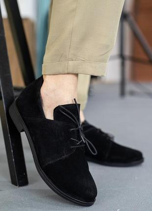 Туфли женские черные замшевые на шнуровке повседневные туфли на низком каблуке 37 38 39 40 41 размеры3 фото
