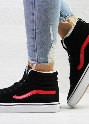 Кеды женские vans замшевые стильные качественные кеды в стиле ванс на меху высокие черные3 фото