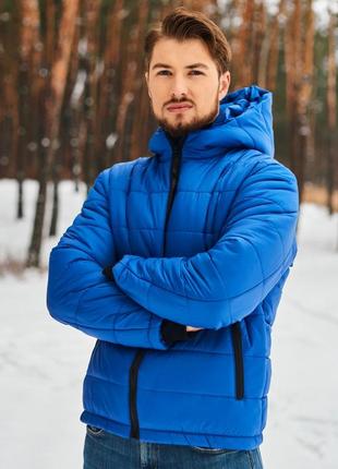 Куртка чоловіча тепла зимова стильна коротка з капюшоном зручна у синьому кольорі