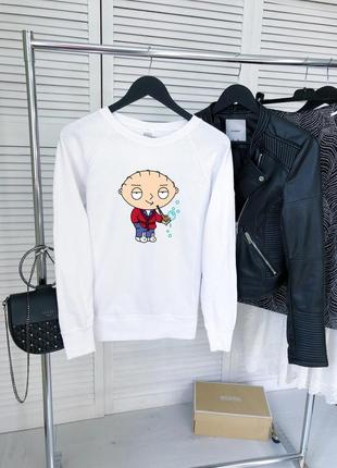 Світшоти жіночий весняний якісний з принтом дитини і довгими рукавами білого кольору