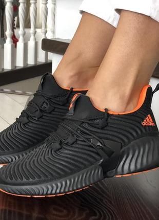 Женские кроссовки adidas повседневные текстильные удобные в стиле адидасы  черные с оранжевой подошвой