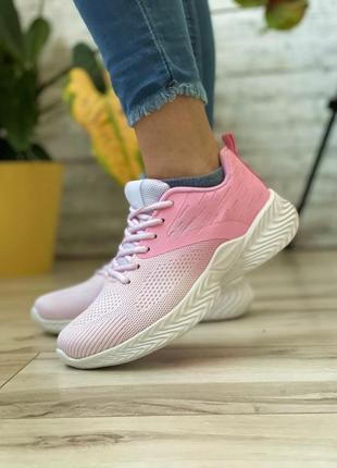 Яскраві жіночі кросівки літні спортивні кросівки з текстилю рожеві з білим3 фото