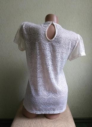Блуза кружево. футболка с воротником. туника. полупрозрачная. молочная, айвори, кремовая.5 фото