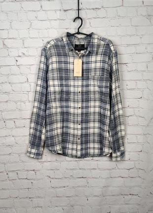 Мужская стильная рубашка в клетку синяя белая рабочая плотная farrell check workshirt длинный рукав