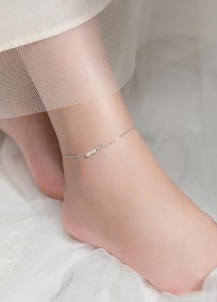 Браслет на ногу нескінченність з камінням, анклет срібний в стилі мінімалізм, довжина 19+5 см2 фото