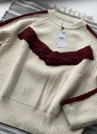 Кремовый трикотажный свитер крупной вязки mango джемпер кофта манго9 фото