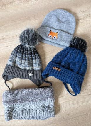 Детская зимняя шапка, + подарок теплый хомут1 фото
