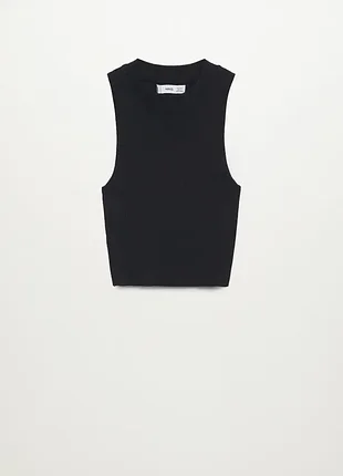 Черный плотный топ в рубчик mango трикотажный короткий  топ майка манго