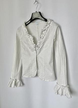 Сорочка з рюшами оборками блуза 2000е y2k біла в смужку люрекс4 фото