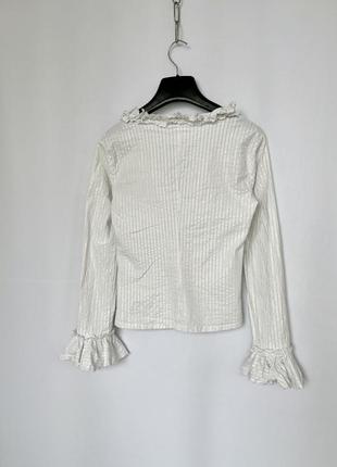 Сорочка з рюшами оборками блуза 2000е y2k біла в смужку люрекс5 фото