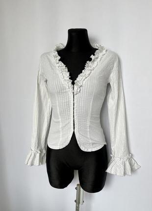 Сорочка з рюшами оборками блуза 2000е y2k біла в смужку люрекс