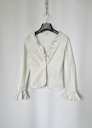 Сорочка з рюшами оборками блуза 2000е y2k біла в смужку люрекс7 фото