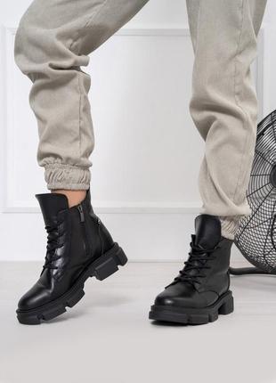 🔥чорні шкіряні черевики на хутрі🔥