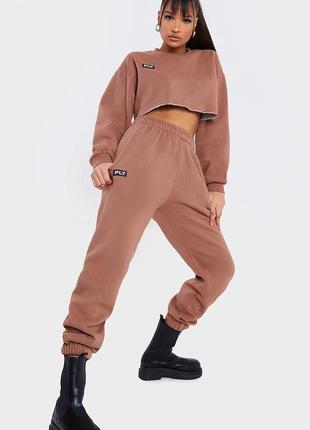 ® pretty little thing - теплые штаны джоггеры оверсайз с начесом хлопок оригинал m-l