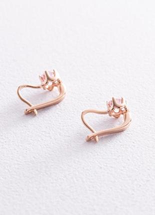 Детские золотые серьги с розовыми фианитами с08127