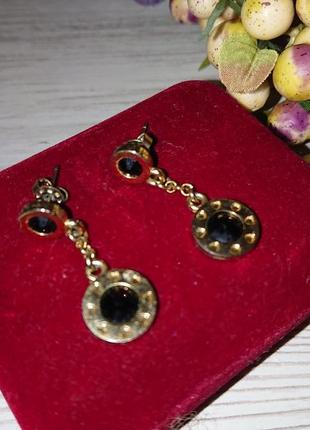 Красивые позолоченные серьги с камнями сваровски лимитированная серия сережки3 фото