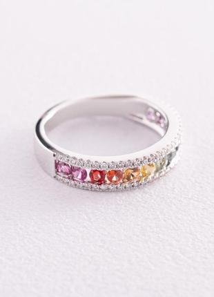 Золотое кольцо с разноцветными сапфирами 
и бриллиантами кб0435nl3 фото
