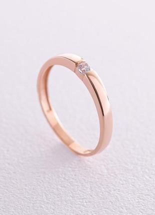 Кольцо с фианитом в красном золоте к07160