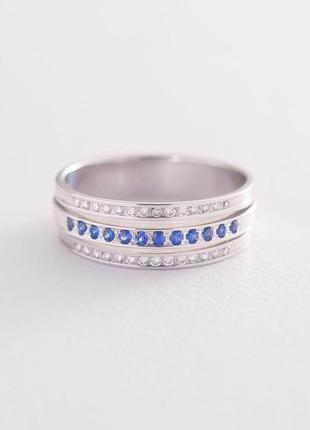 Золотое кольцо с синими сапфирами и бриллиантами 
к4091 фото