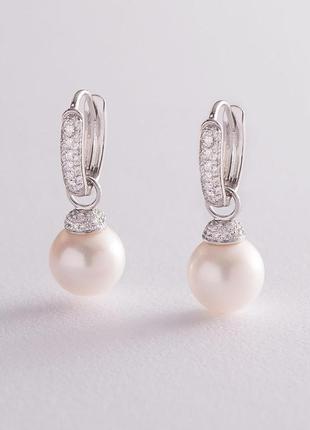 Золоті сережки 2 в 1 з перлами та діамантами 
б0174ca1 фото